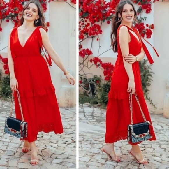 ZARA OPENWORK EMBROIDERED DRESS WITH BOW STRAPS - Picture 7 of 13